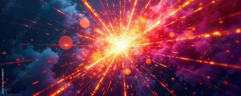 Fototapeta premium Colorful explosive bursts radiating from a central point , colorful, neon