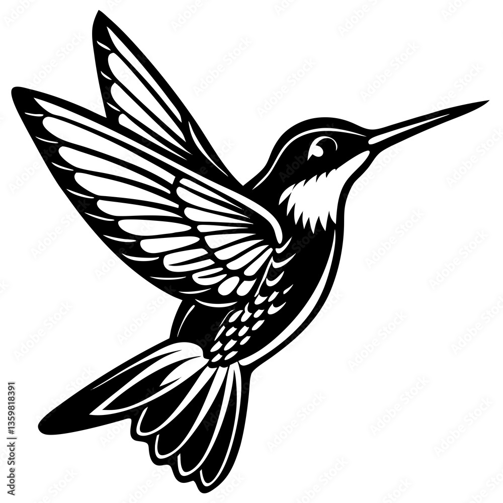 Obraz premium Graceful Hummingbird: A detailed illustration of a hummingbird captured mid-flight, its wings outstretched in a display of elegance and grace.
