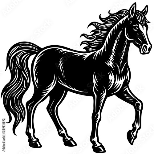 Majestic Horse: A striking illustration showcases a powerful and elegant horse in full stride, its dark coat contrasting against the simple background