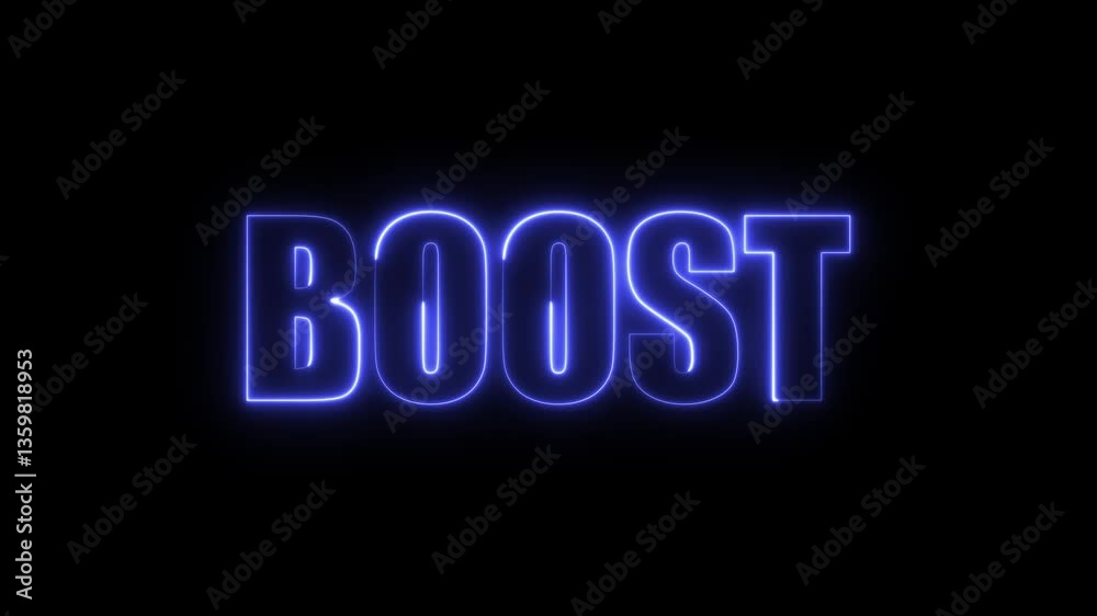 Blue Neon Boost Text Effect on Black Background. Boost Neon Text Animation Over Glowing Line on Black Background Blue Neon Boost Text Effect on Black Background. Boost Neon Text Animation Over Glowing Line on Black Background