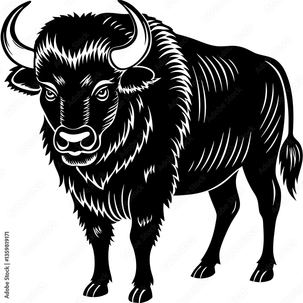 Obraz premium Bold Bison: A powerful and majestic bison, rendered in bold black and white, stands proudly, its massive frame and impressive horns conveying strength and resilience.