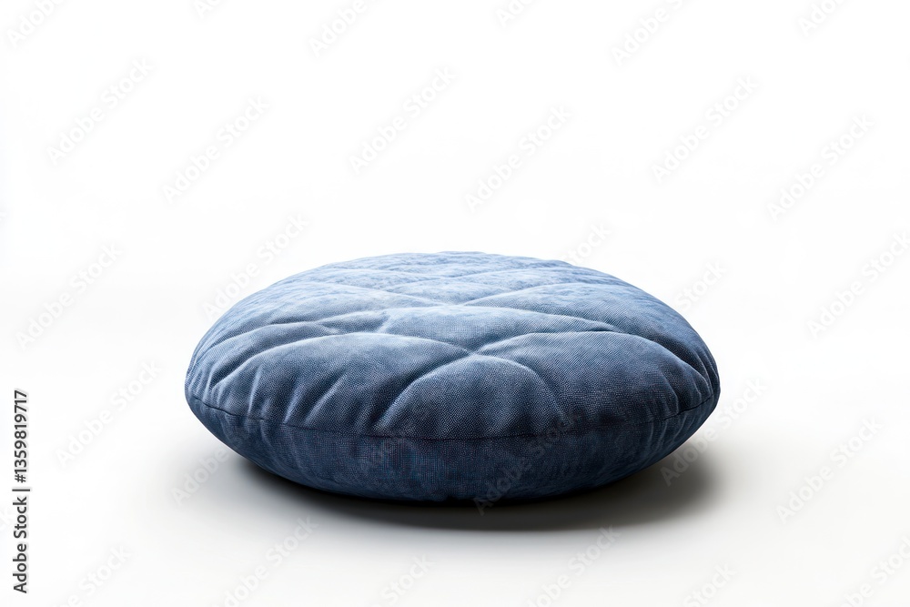 Naklejka premium Round Velvet Pillow in Blue on White Background for Home Decor