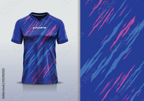 T-shirt mockup abstract texture grunge texture sport jersey design for football, soccer, racing, esports, running, in blue pink color