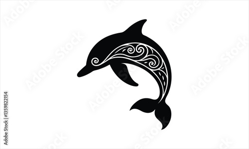  Ornate Dolphin Leaping Silhouette Design