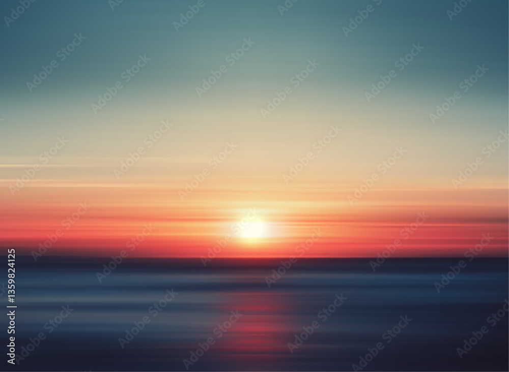 Obraz premium Serene Sunset Over Ocean Horizon With Vibrant Colors and Gradient Sky Illustration Background.