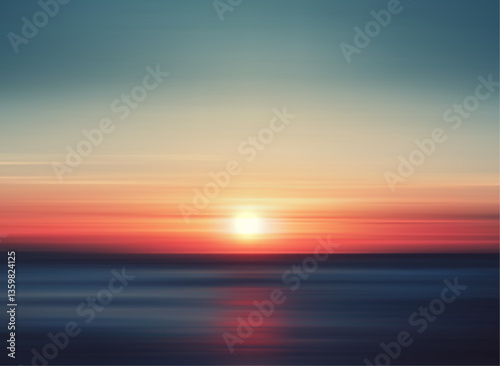 Serene Sunset Over Ocean Horizon With Vibrant Colors and Gradient Sky Illustration Background.