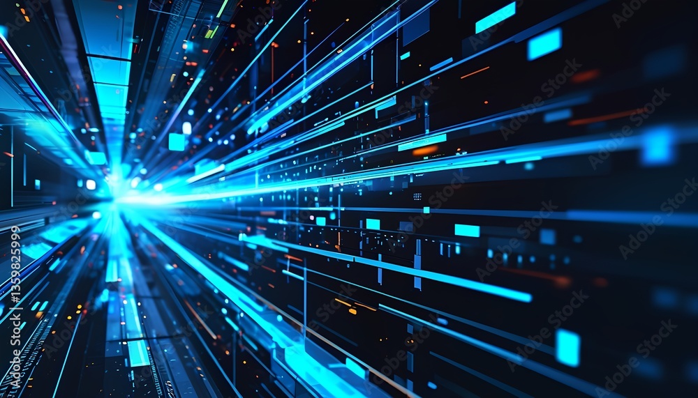 Fototapeta premium Dark Mode Abstract Tech Background with Glowing Blue Circuits & Pixels