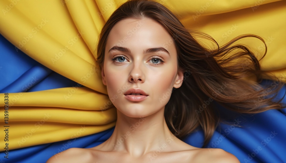 Ukrainian Woman Posing with Ukrainian Flag. Support Ukraine