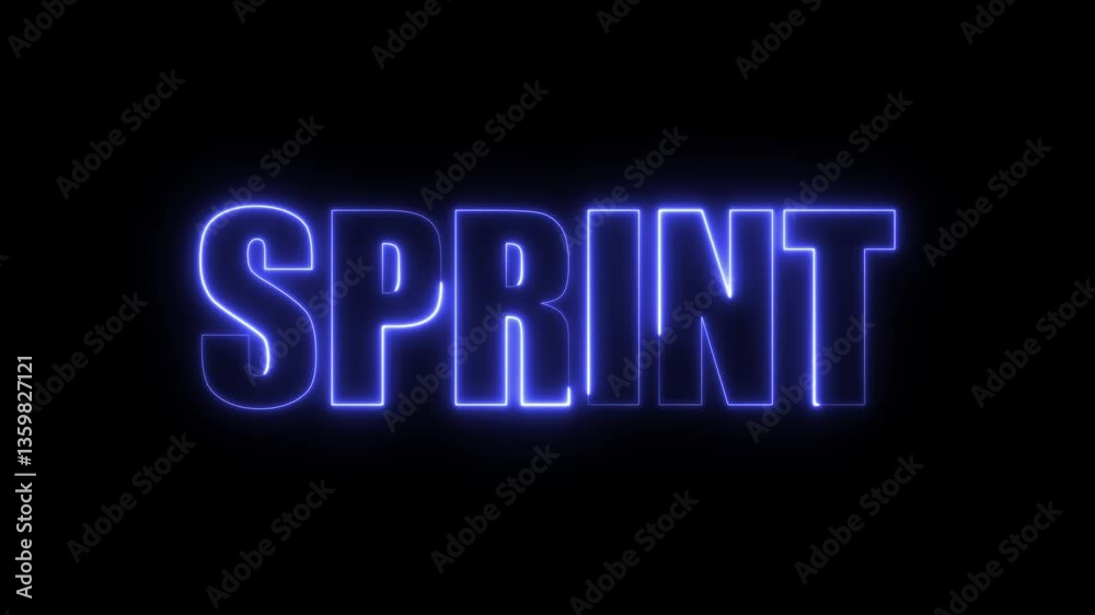 Blue Neon Sprint Text Effect on Black Background. Sprint Neon Text Animation Over Glowing Line on Black Background Blue Neon Sprint Text Effect on Black Background. Sprint Neon Text Animation Over Glowing Line on Black Background