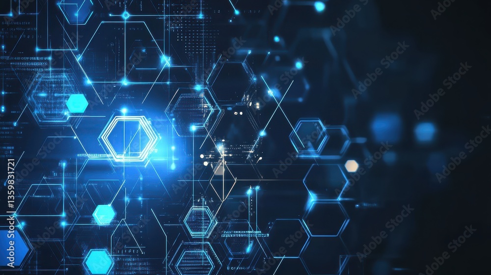 Intricate abstract luminous background featuring interconnected hexagonal patterns and glowing elements Intricate abstract luminous background featuring interconnected hexagonal patterns and glowing elements