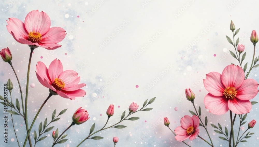 Delicate watercolor flowers on a soft gray background, floral, nature Delicate watercolor flowers on a soft gray background, floral, nature