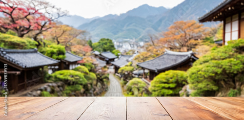 Wallpaper Mural Old Japanese mountain town with green and blurred background.Old Japanese mountain town with green and blurred background. Torontodigital.ca