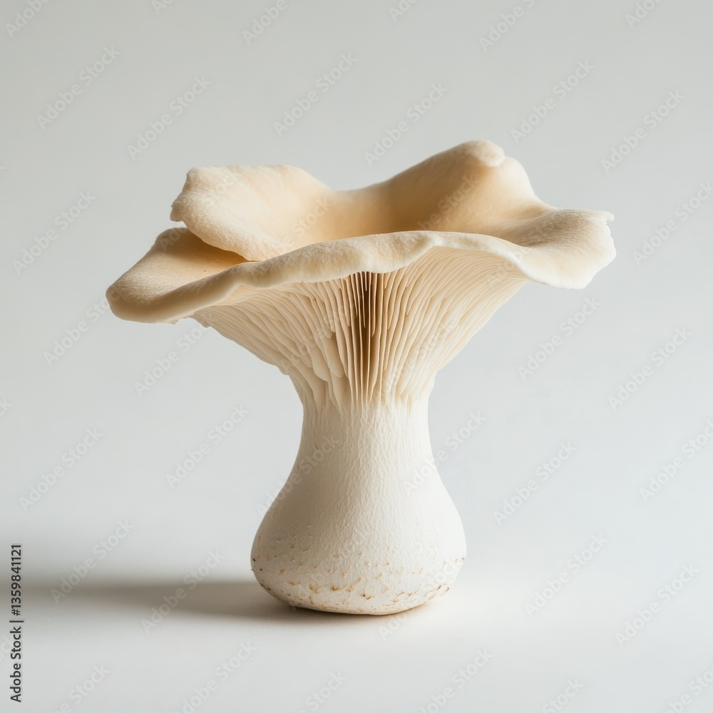 Fototapeta premium Fresh oyster mushroom with soft beige color showcasing intricate gills and smooth texture