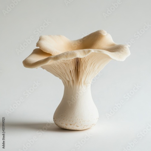 Fresh oyster mushroom with soft beige color showcasing intricate gills and smooth texture