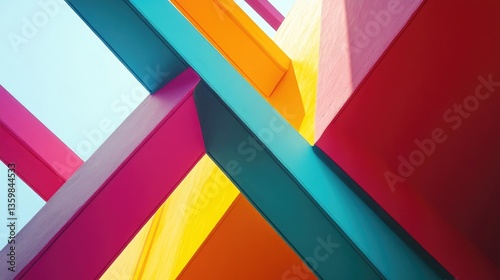 Wallpaper Mural Vibrant Abstract Architectural Structure with Colorful Overlapping Geometric Shapes and Bright Sunlight Reflections Torontodigital.ca