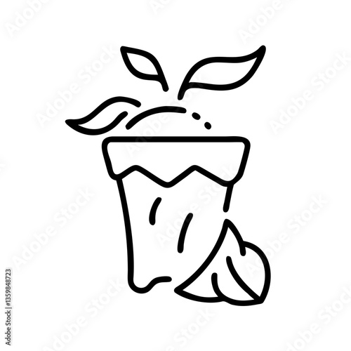 Icon of composting food waste with plant leaves  