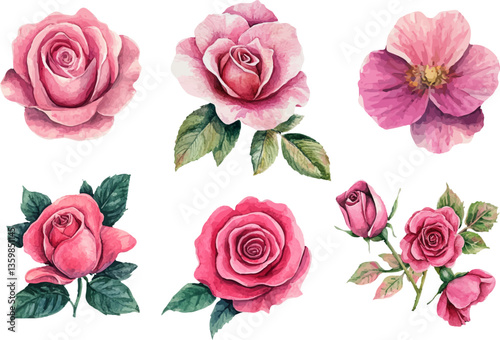 watercolor pink rose flower bouquet for valentines day
