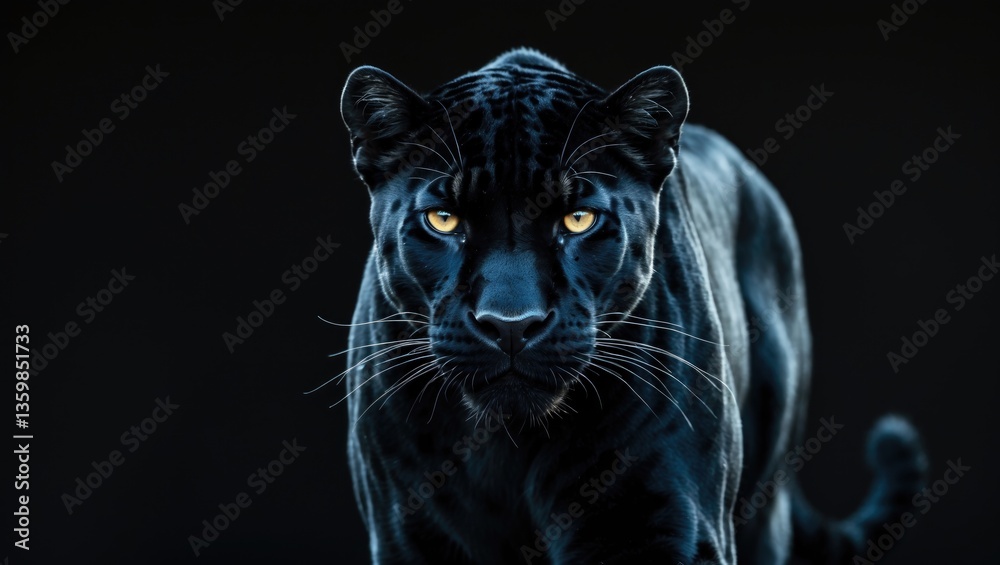 Obraz premium A black panther set against a dark backdrop.