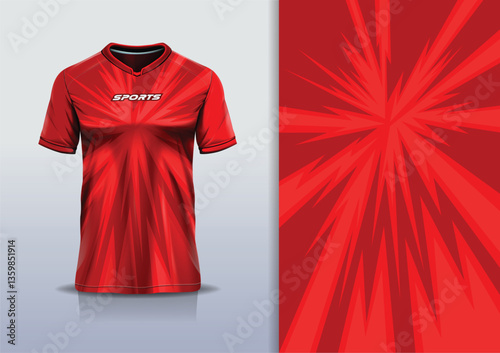 T-shirt mockup abstract stripe line flash jersey design for football, soccer, racing, esports, running, in red color