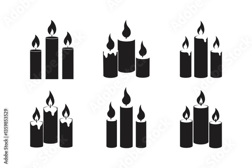 candles flames icon art set silhouette vector