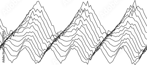 Abstract mountainous waveforms art with black and white line patterns for modern graphic design projects.