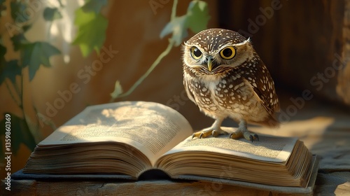 Wallpaper Mural A burrowing owl standing next to a thick book, head tilted in curiosity, highly detailed feathers and soft shadows.   Torontodigital.ca