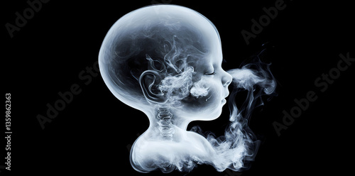 The Essence of a New Life: This poignant photo depicts a baby's profile, intricately formed from ethereal smoke against a contrasting dark backdrop, evoking themes of life and breath.