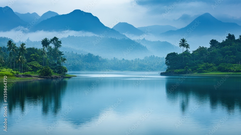 Fototapeta premium Mountains under mist in the morning Amazing nature scenery form Kerala God's own Country Tourism and travel concept image, Fresh and relax type nature image