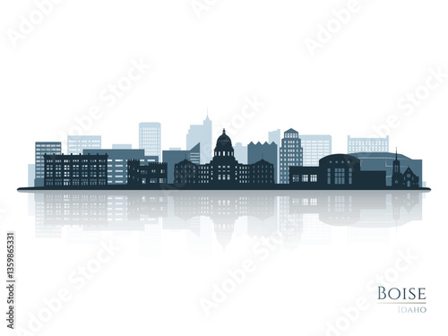 Boise skyline silhouette with reflection. Landscape Boise, Idaho. Vector illustration.