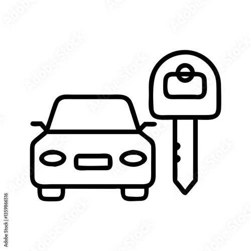 Car and key icon in black outline on white background