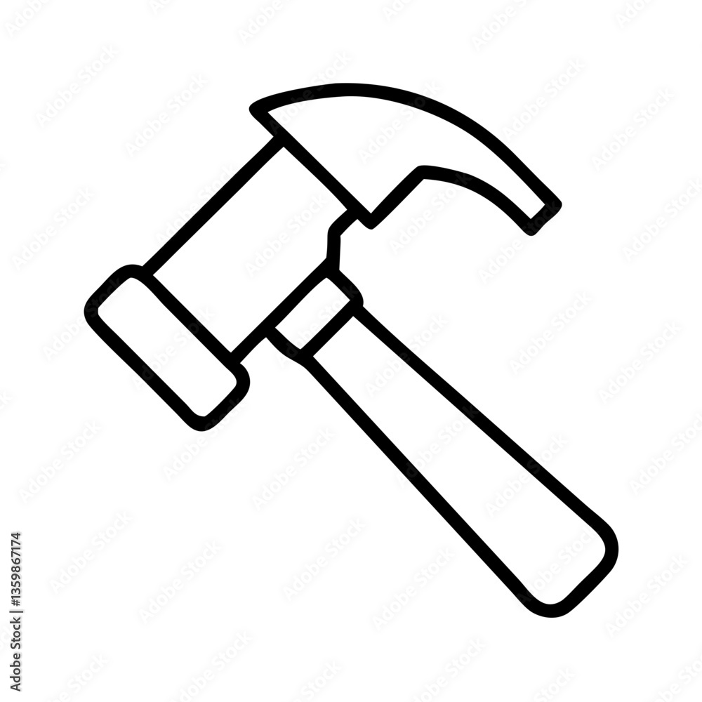 Hammer tool icon in black outline on white background Hammer tool icon in black outline on white background