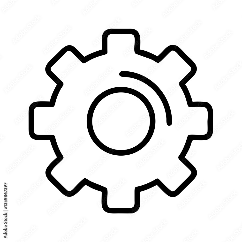 Gear icon in black outline on white background Gear icon in black outline on white background