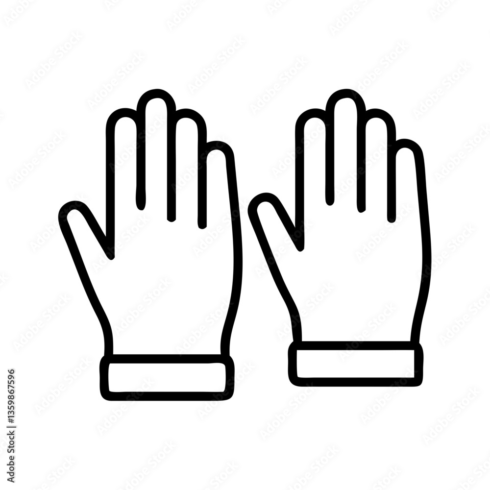 Protective gloves icon in black outline on white background Protective gloves icon in black outline on white background
