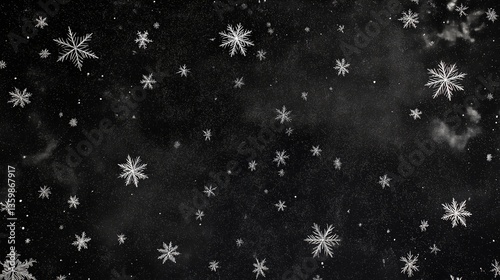 A textured transparent black background with delicate white particles scattered across it, mimicking the appearance of stars or snowflakes against a dark sky. 