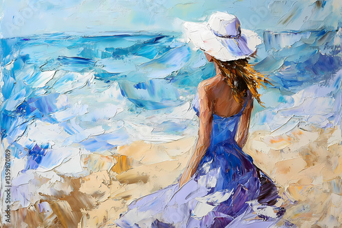 Serene Seascape: A solitary figure stands in contemplative silence, gazing out at the boundless horizon, where the rhythmic dance of waves meets the serene expanse of the sky.