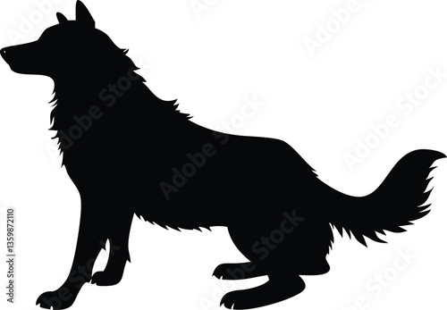 Black silhouette of a dog. Isolated full body shot of canine standing laterally