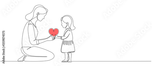 Mothers day line art style vector illustration, mothers day celebration illustration