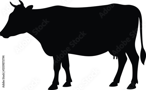 Cow Silhouette Standing, Farm Animal, Cattle, Livestock, Mammal, Isolated Design