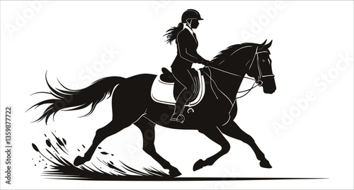 Racing horse black silhouettes vector design. Vector black silhouette of a cowboy riding a horse. Running horse and rider black silhouettes vector art