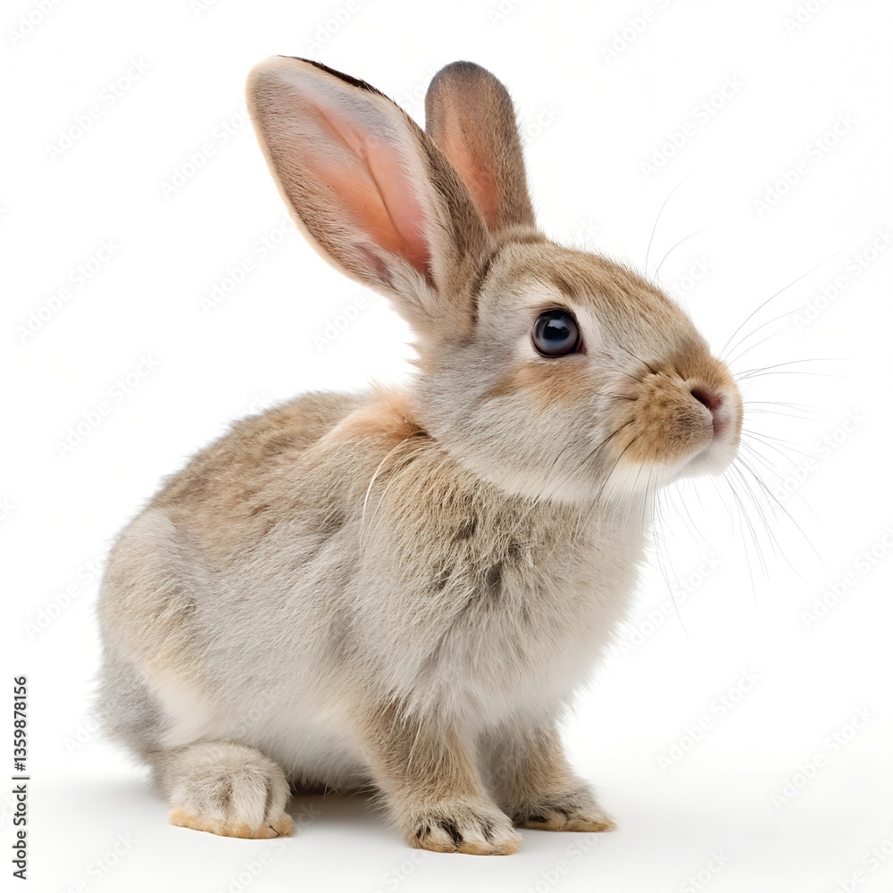 Obraz premium A fluffy gray rabbit, a small domestic pet, isolated on a white background