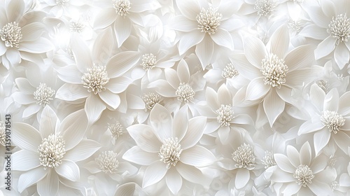 Delicate arrangement of many white flowers with textured petals and centers