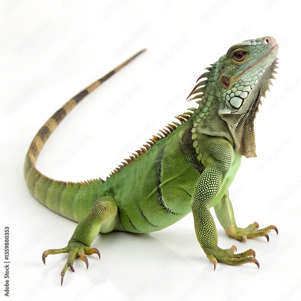 Fototapeta premium Green iguana on a white background close-up