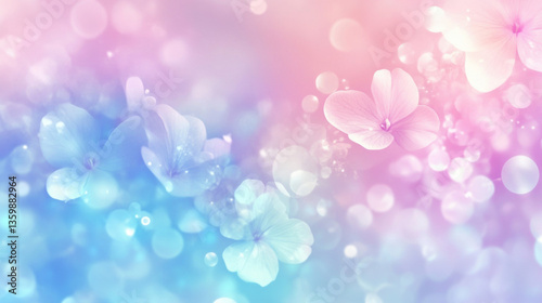 Soft pink and lavender gradient background with delicate flowers and bokeh effect