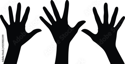 Silhouette Hands Raised Diversity, Unity, Teamwork, Support, Helping, Abstract