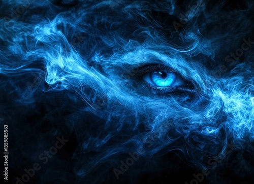 Wallpaper Mural Abstract background with smoke, a blue glowing eye on a black background Torontodigital.ca