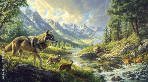 Generic Gray Wolf View Verdant River Hunting Valley