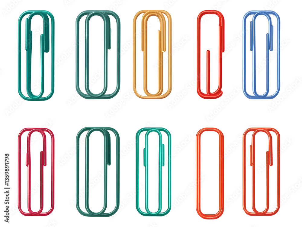 Isolated Paperclips in Various Colors Arranged on Transparent Background Isolated Paperclips in Various Colors Arranged on Transparent Background