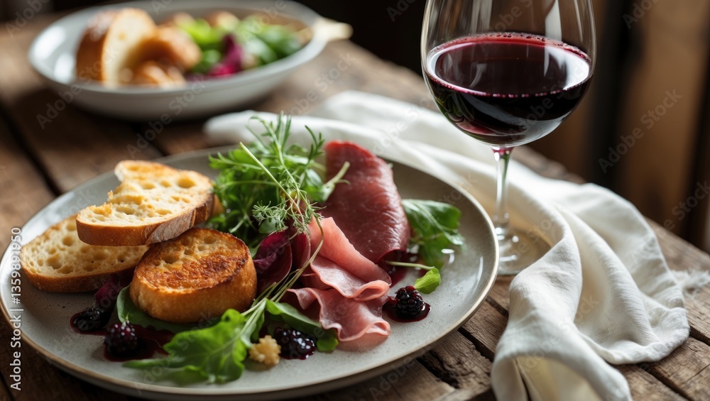 A delicious lunch accompanied by a glass of red wine. A delicious lunch accompanied by a glass of red wine.