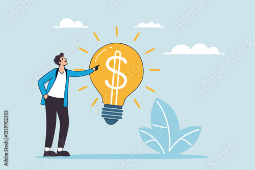 Wallpaper Mural Idea pitching, startup idea or entrepreneurship funding, venture capital meeting, business idea to make money presentation, investment discussion concept, businessman present money idea lightbulb. Torontodigital.ca