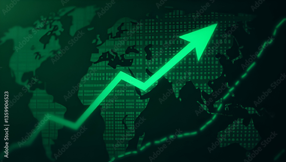 Global Stock Market Rally: Green Graph Rising with Digital Globe Background Global Stock Market Rally: Green Graph Rising with Digital Globe Background
